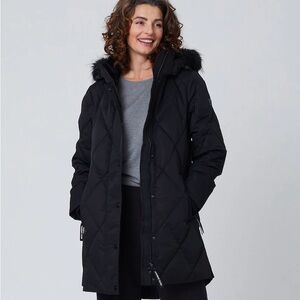 Arctic Expedition Quilted Jacket with Detachable Hood and Fixed Fur Trim NWT